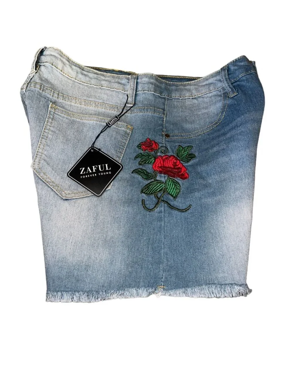 Zaful Womens Denim Shorts W/ Rose Embroidery Frayed Hem Size 4 Light Wash Cotton - Picture 5 of 11